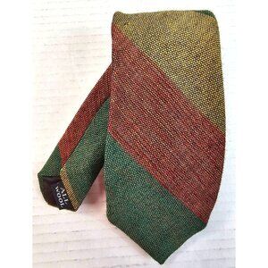 Vtg Striped Wool Neck Tie Green Red Yellow Handwoven 3" Wide Classic Mens